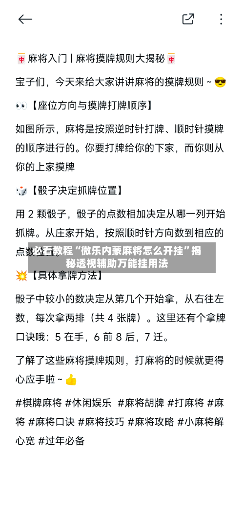 必看教程“微乐内蒙麻将怎么开挂	”揭秘透视辅助万能挂用法-第2张图片